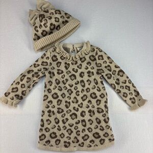 Rachel Zoe Beige Knit Cheetah Print Dress and Hat Set